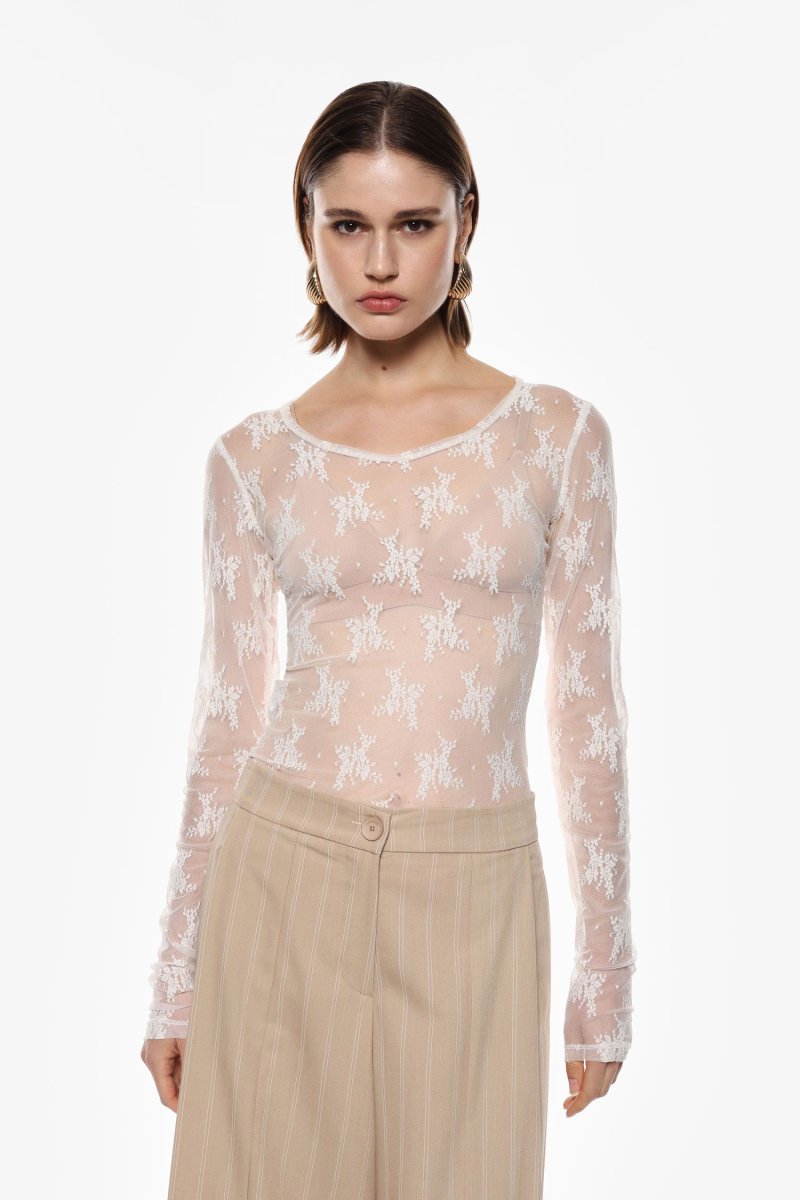 MAGLIA IN PIZZO TRASPARENTE A MANICHE LUNGHE IMPERIAL