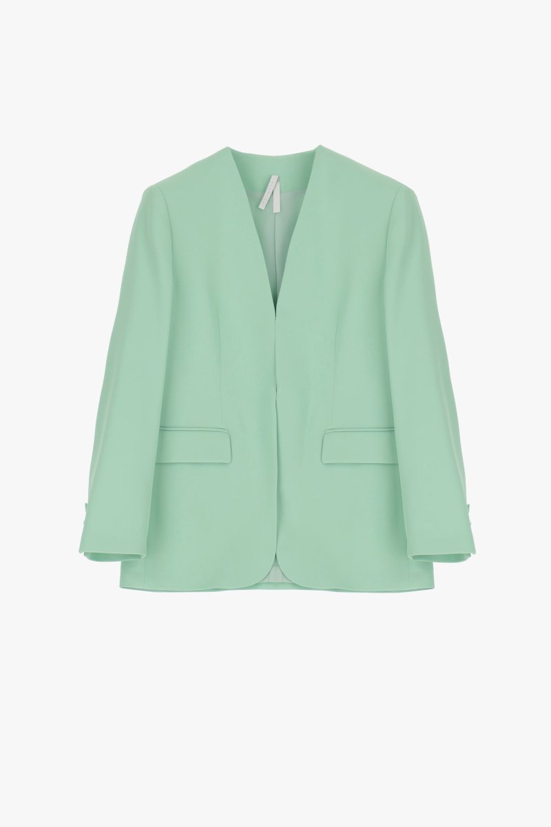 Giacca senza revers monocolour con chiusura con ganci - immagine 5