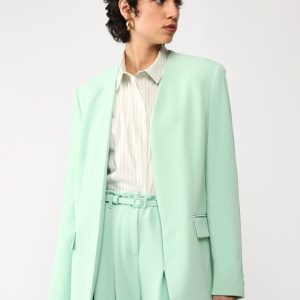 Giacca senza revers monocolour con chiusura con ganci