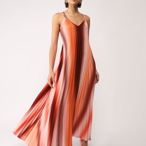 Abito lungo fantasia astratta con plissettatura