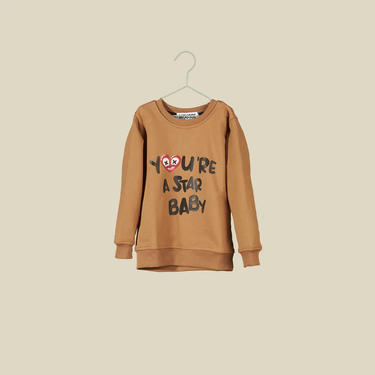 Felpa girocollo color cammello con stampa - immagine 2