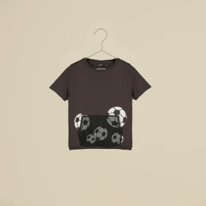 T-shirt maniche corte nera con palloni da calcio