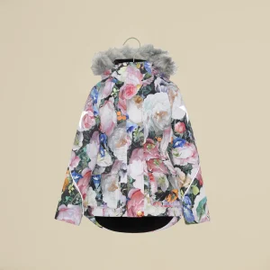 Giaccone imbottito a stampe fiori con cappuccio
