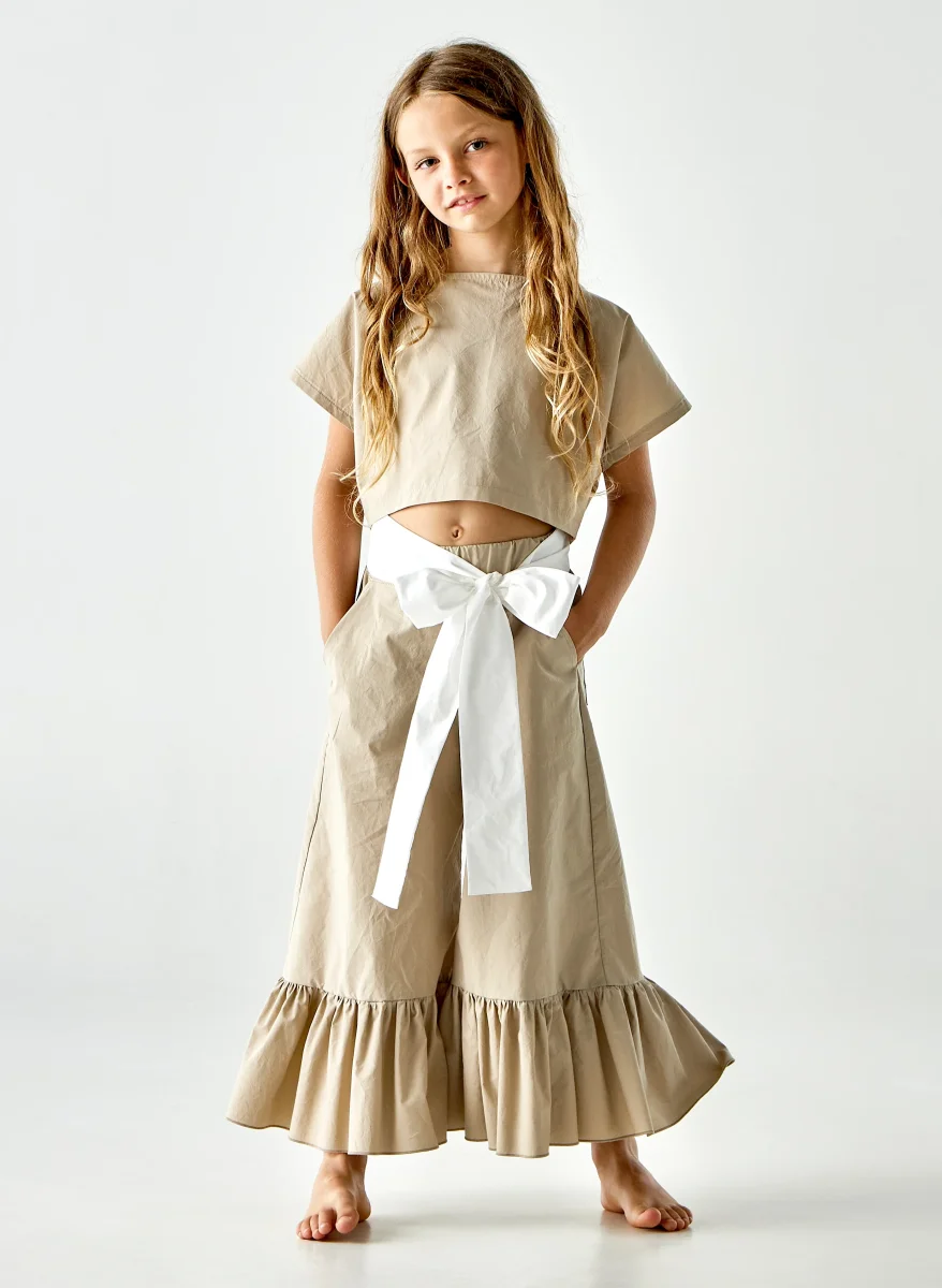 T-shirt crop in cotone croccante sabbia - immagine 3