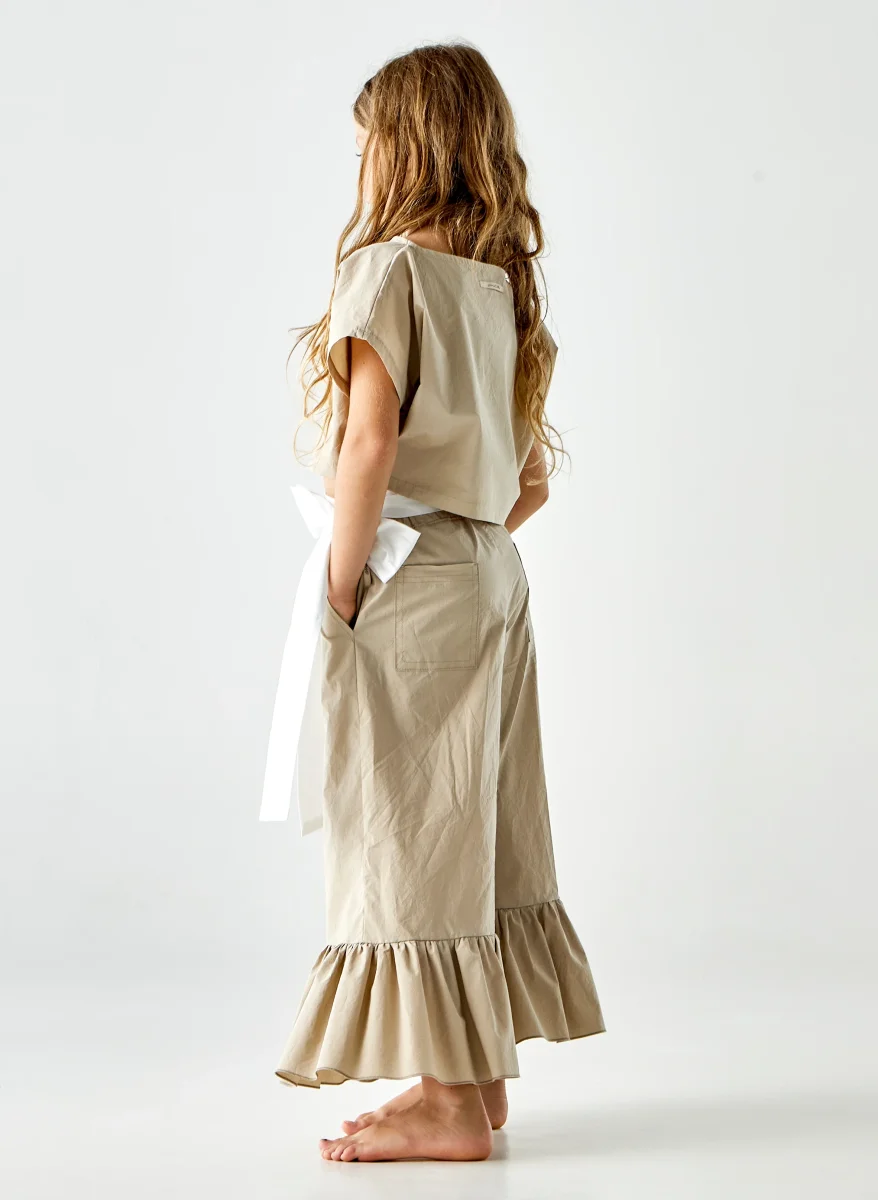 T-shirt crop in cotone croccante sabbia - immagine 5