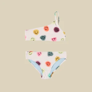 Bikini monospalla con stampa smile