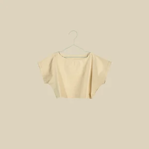 T-shirt crop in cotone croccante sabbia