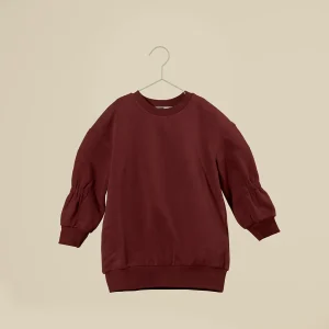 Mini abito girocollo felpato bordeaux