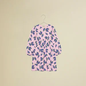 Vestito maniche lunghe rosa con fiori azzurri