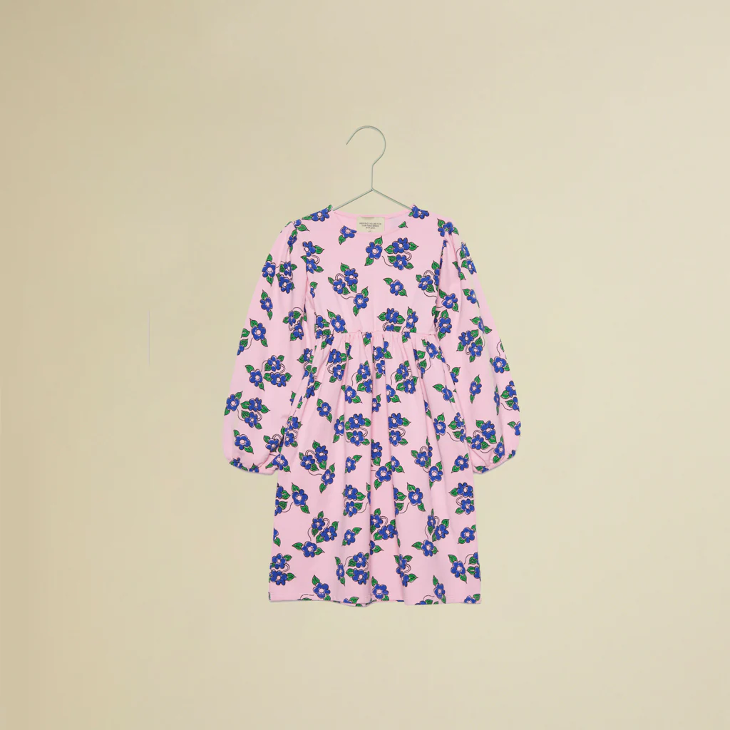 Vestito maniche lunghe rosa con fiori azzurri - immagine 2