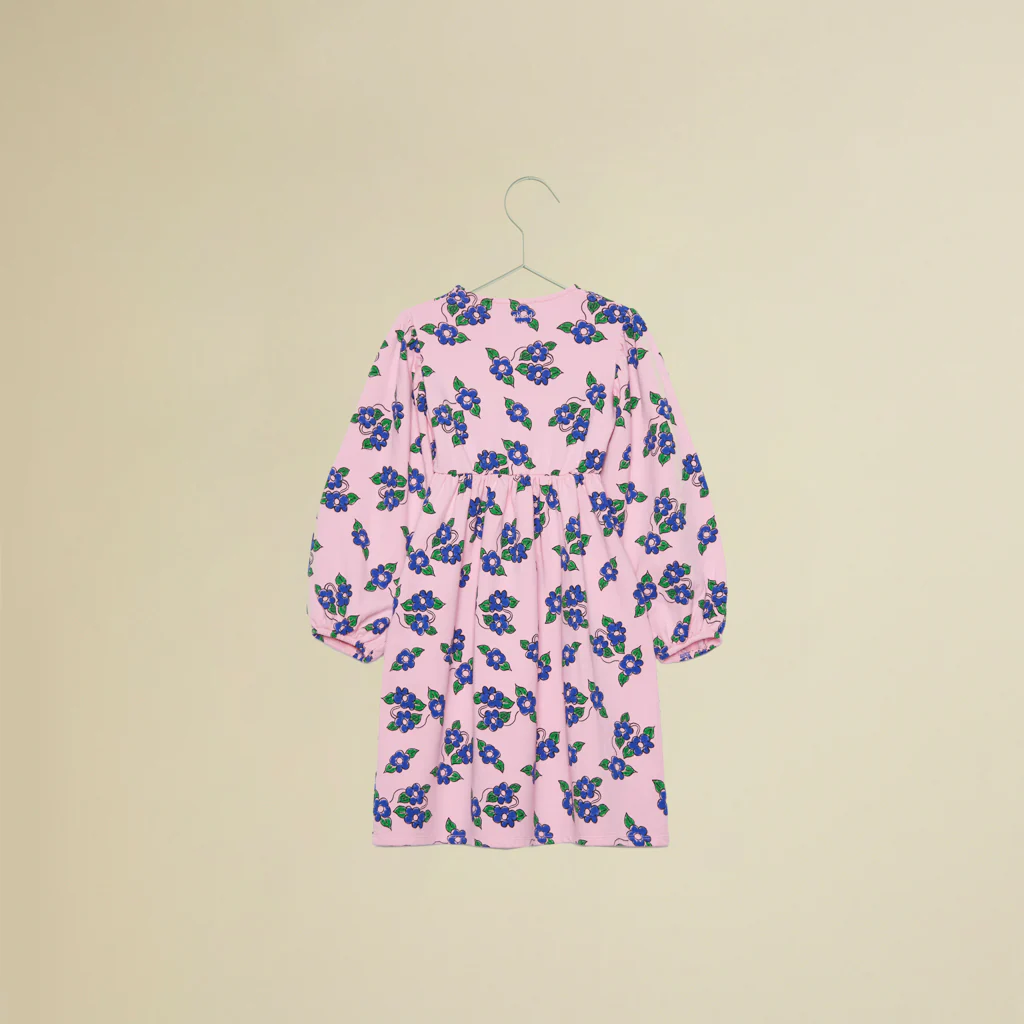 Vestito maniche lunghe rosa con fiori azzurri - immagine 5