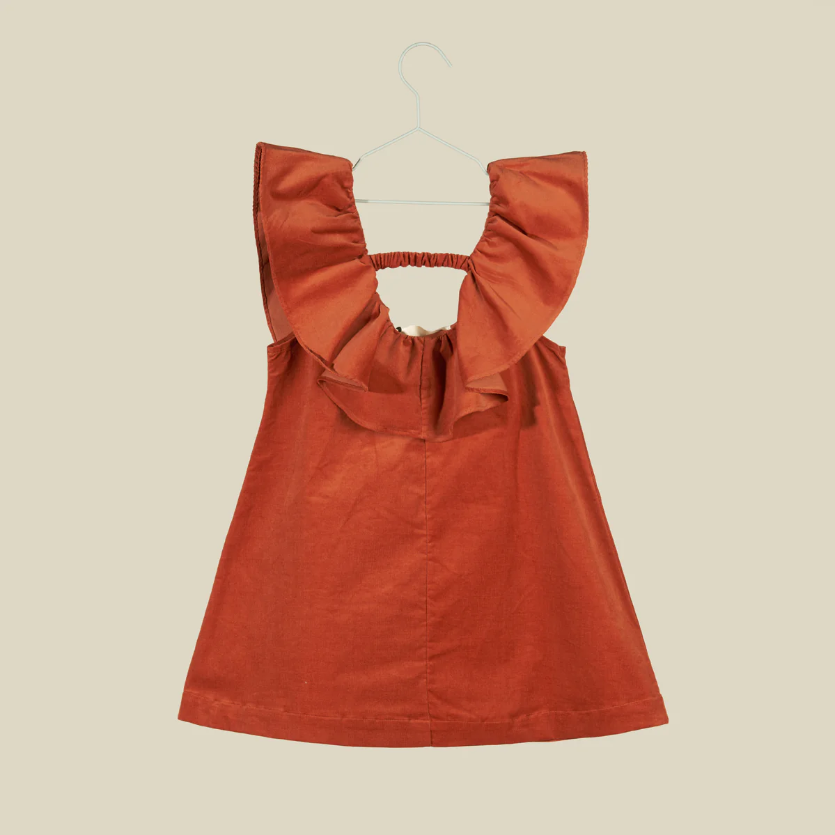 Vestito senza maniche con balze in velluto rame - immagine 4