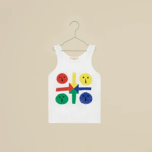 T-shirt a canotta bianca, con stampa sul davanti tinta in capo