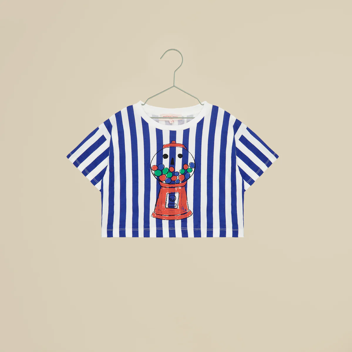 T-shirt crop a righe bianche e blu - immagine 2