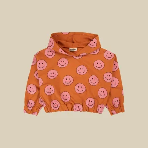 Felpa crop con cappuccio Happy Face