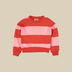 Maglione a righe rosse e rosa