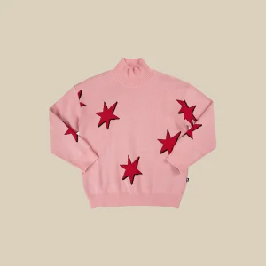 Maglione collo alto rosa con Stars
