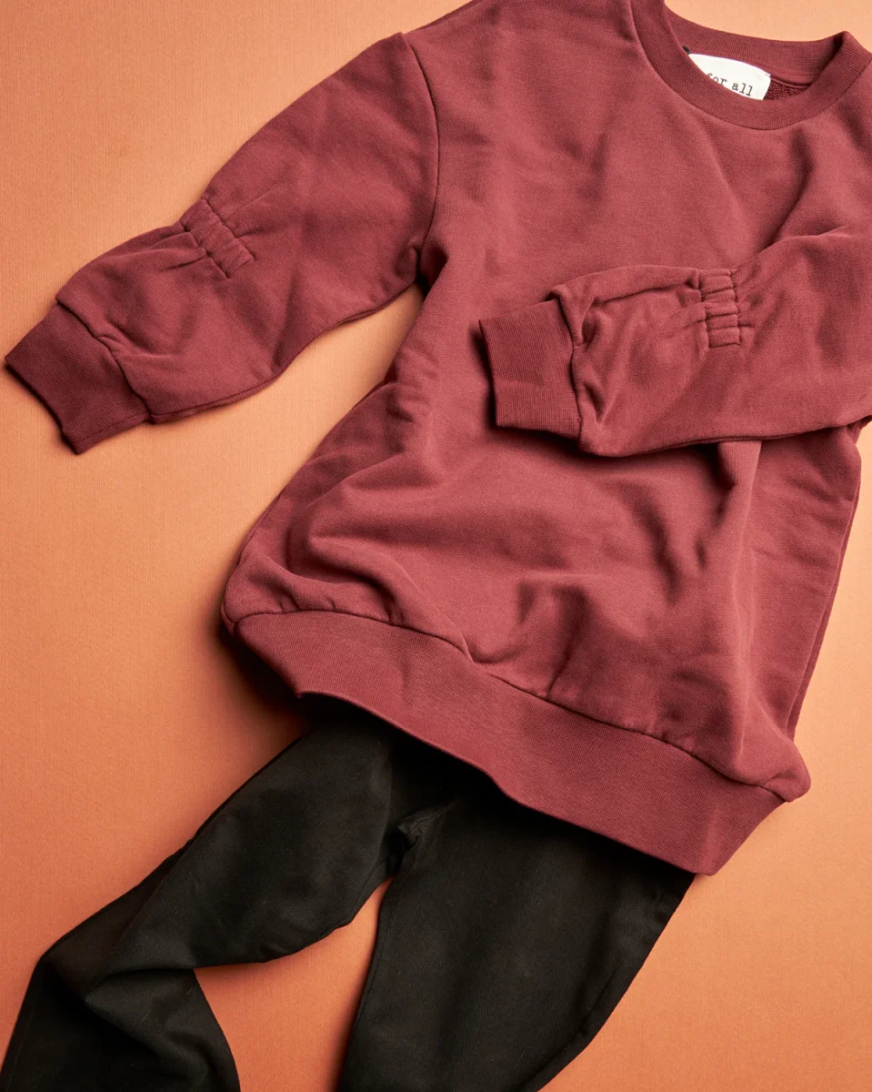 Mini abito girocollo felpato bordeaux - immagine 4