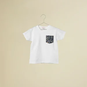 T-shirt bianca maniche corte con taschino liberty Pesciolini Blu