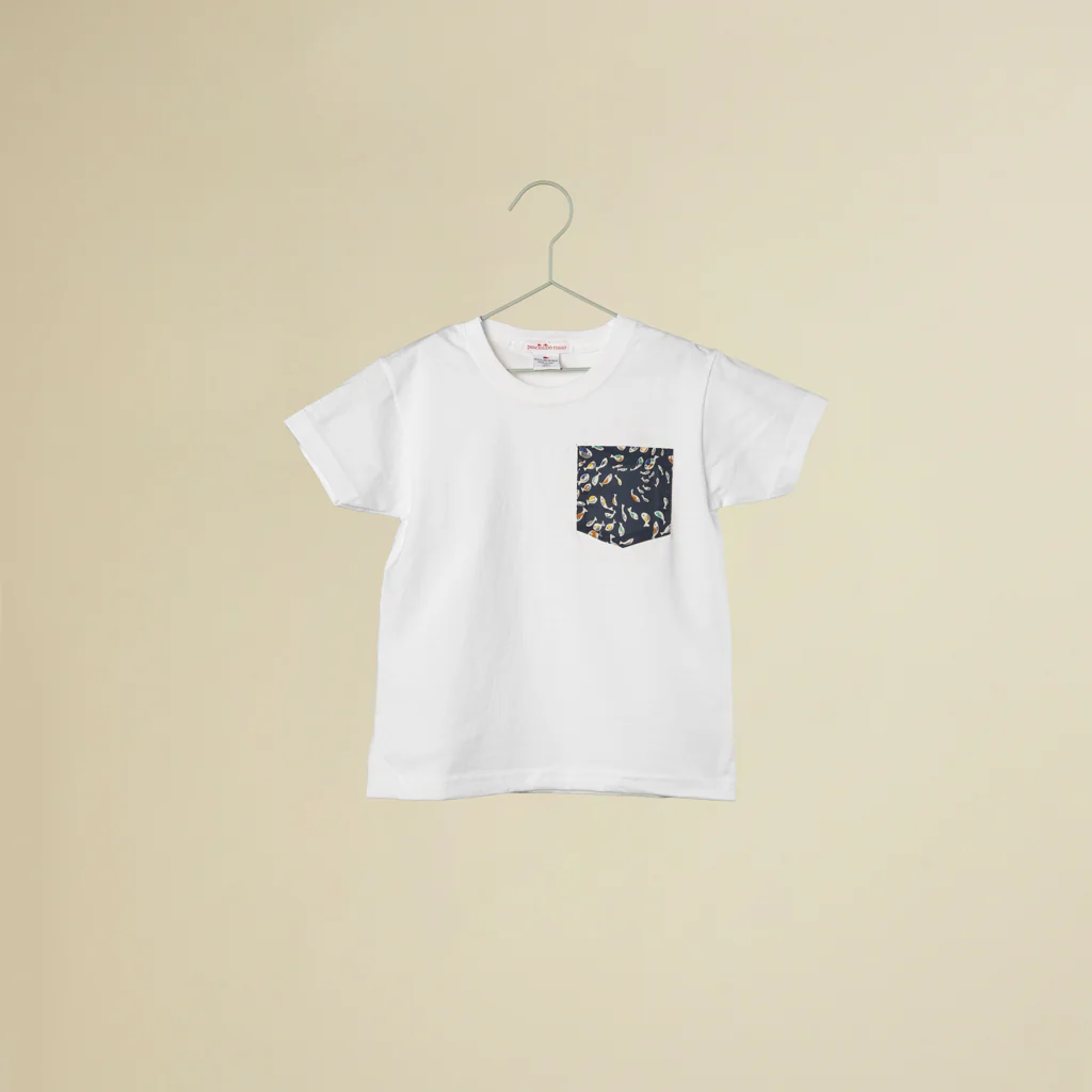 T-shirt bianca maniche corte con taschino liberty Pesciolini Blu