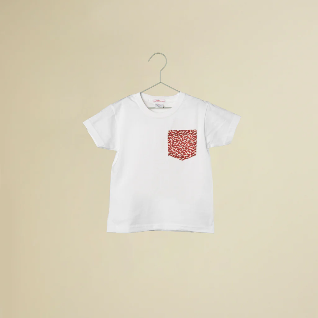 T-shirt bianca maniche corte con taschino liberty Pesciolini Rossi - immagine 2