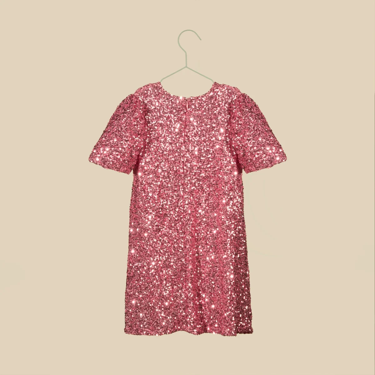 Vestito paillettes rosa con maniche a sbuffo - immagine 3