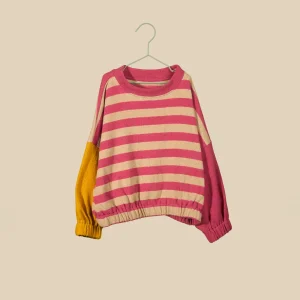 Maglia in caldo cotone righe orzo e rosa