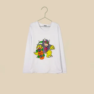 T-shirt bianca manica lunga Bowser