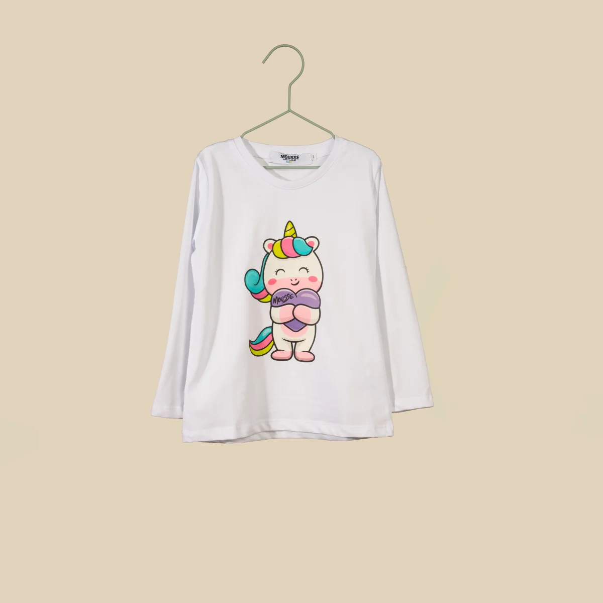 T-shirt bianca manica lunga Unicorno