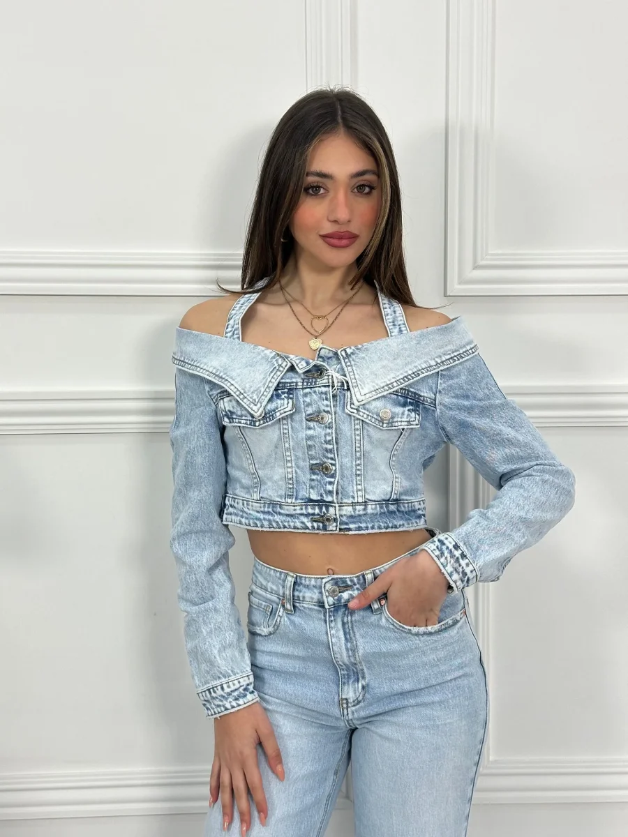 Giubbino jeans scollo a barca H2581 - immagine 2