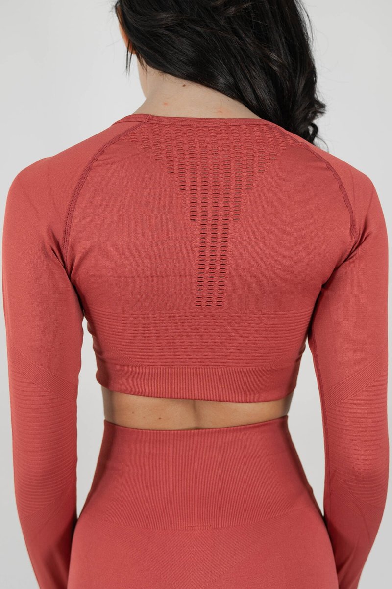 CROP TOP PERFORMANCE AUTUMN RED - MANICA LUNGA - immagine 3