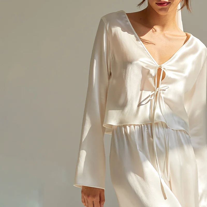 Pigiama lungo da donna 100% seta di gelso | La Parisienne - immagine 8