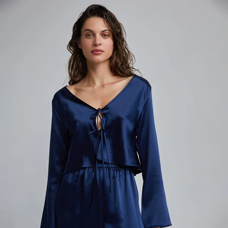 Pigiama lungo da donna 100% seta di gelso | La Parisienne - immagine 4