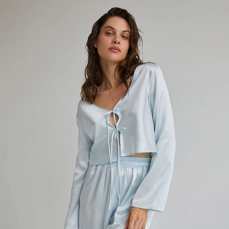 Pigiama lungo da donna 100% seta di gelso | La Parisienne - immagine 7