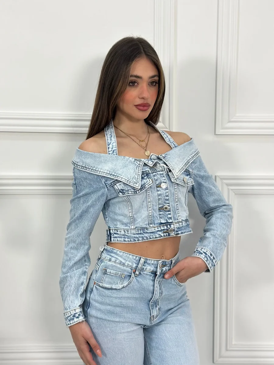 Giubbino jeans scollo a barca H2581 - immagine 4