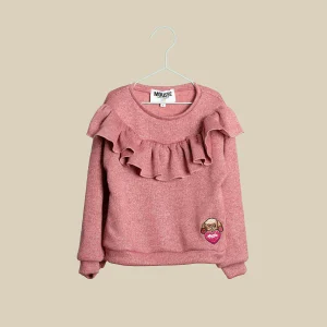 Felpa con rouches in lurex rosa