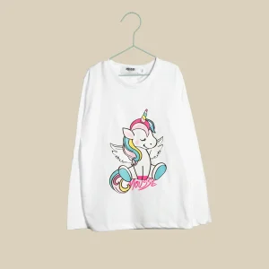 T-shirt bianca manica lunga Unicorn