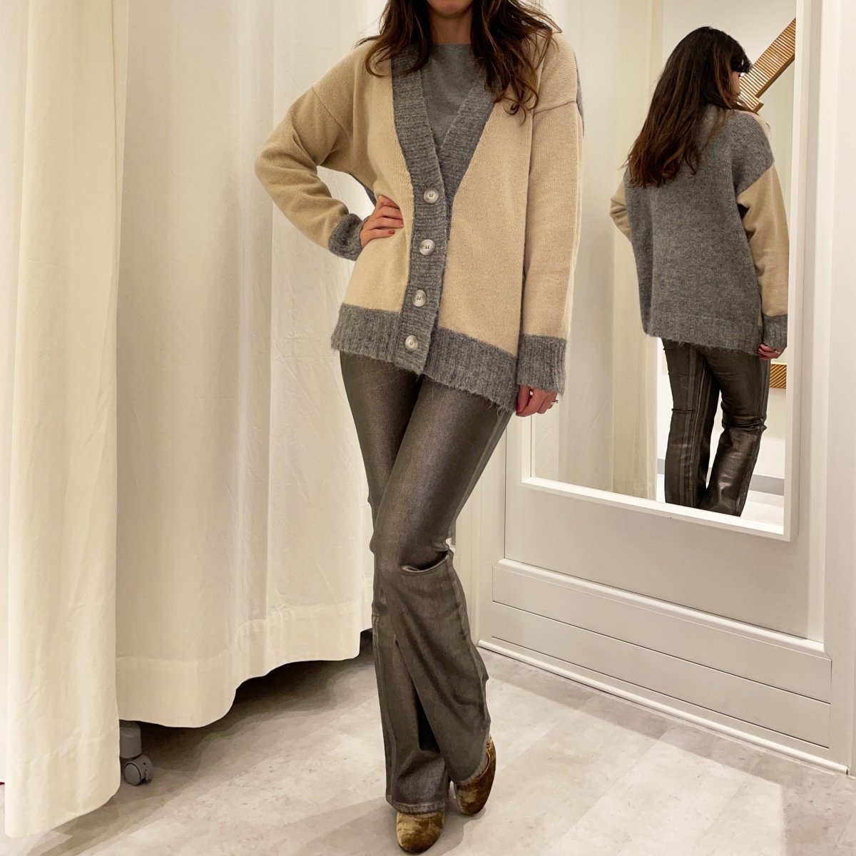 Mason’s – Pantaloni a Zampa in Denim Lucido