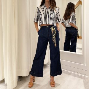 Mason’s – Pantaloni Palazzo Jeans Denim Scuro