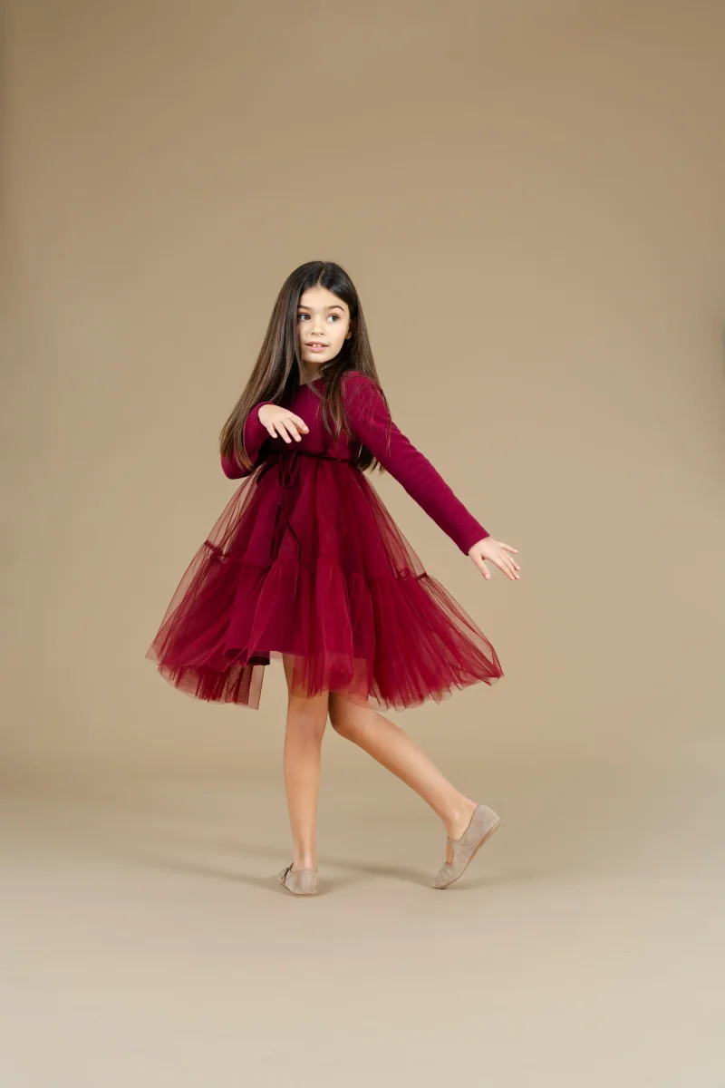 Vestito in caldo cotone color granata - immagine 3