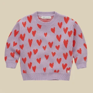 Maglione color lavanda con cuori