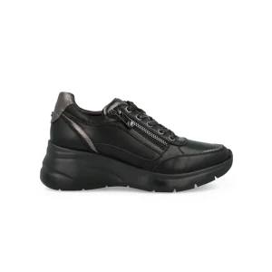 Impronte Sneakers Donna Lacci e Zip in Pelle Nero