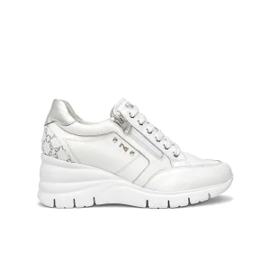 NeroGiardini Sneakers con Zeppa in Pelle Bianca