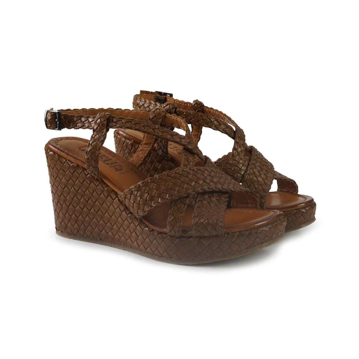 Vueva Sandali Zeppa Alta Donna in Pelle Intrecciata Cuoio - immagine 4