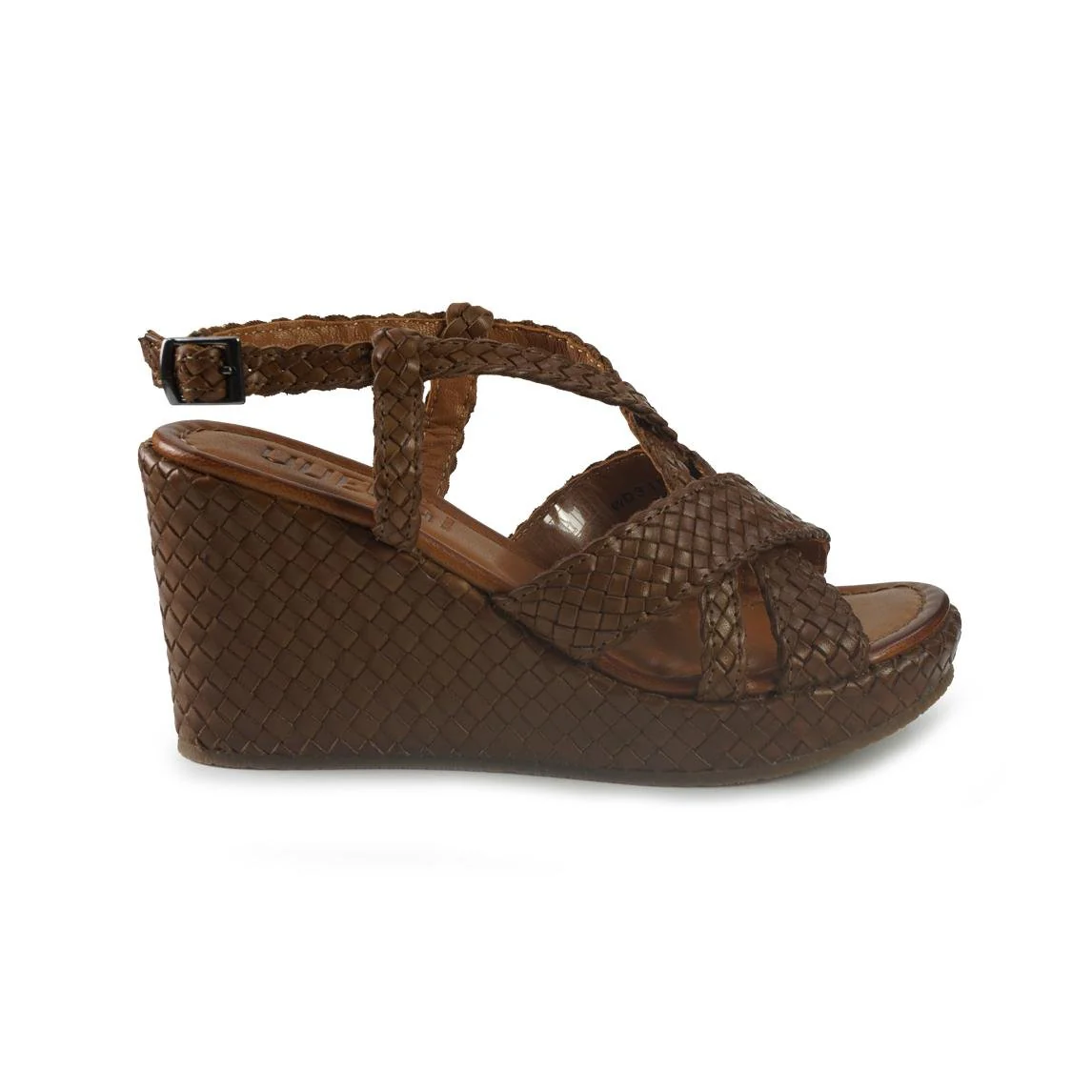 Vueva Sandali Zeppa Alta Donna in Pelle Intrecciata Cuoio - immagine 2