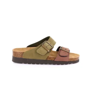 Grunland Sandali Donna Plantare Sughero Doppia Fibbia in Nabuk Bicolore