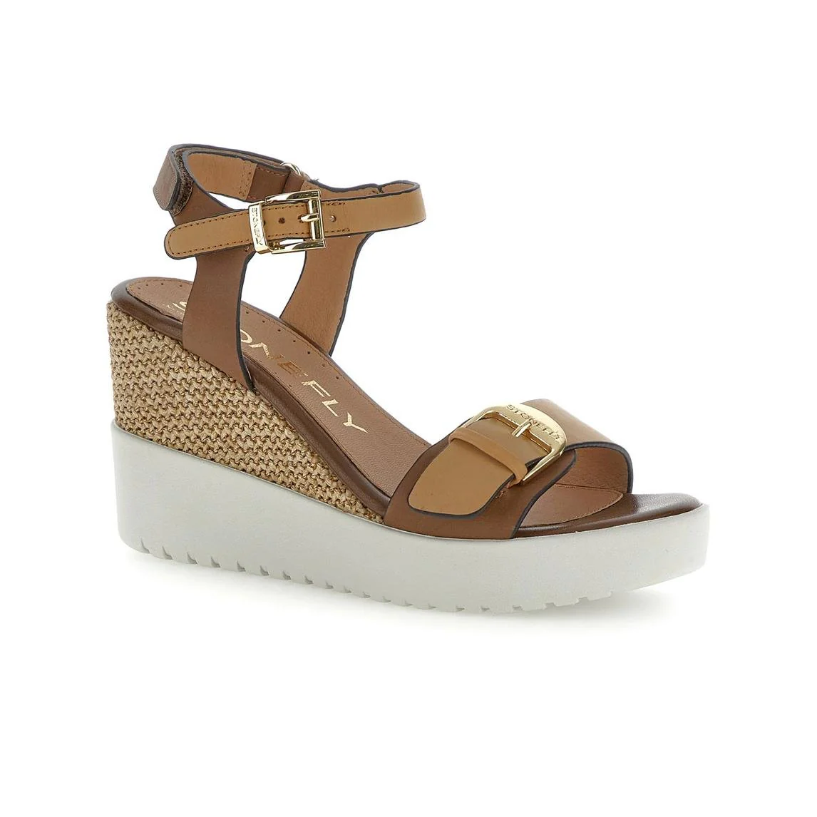 Stonefly Sandali Donna con Zeppa in Pelle Multi Marrone - immagine 3