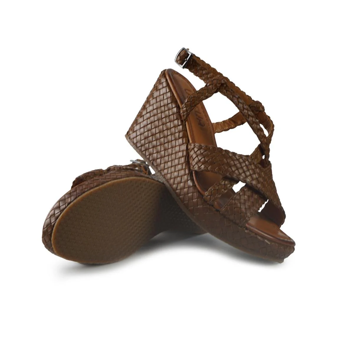 Vueva Sandali Zeppa Alta Donna in Pelle Intrecciata Cuoio - immagine 3