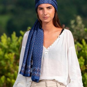 Foulard  Pareo in Seta Stampa Blu