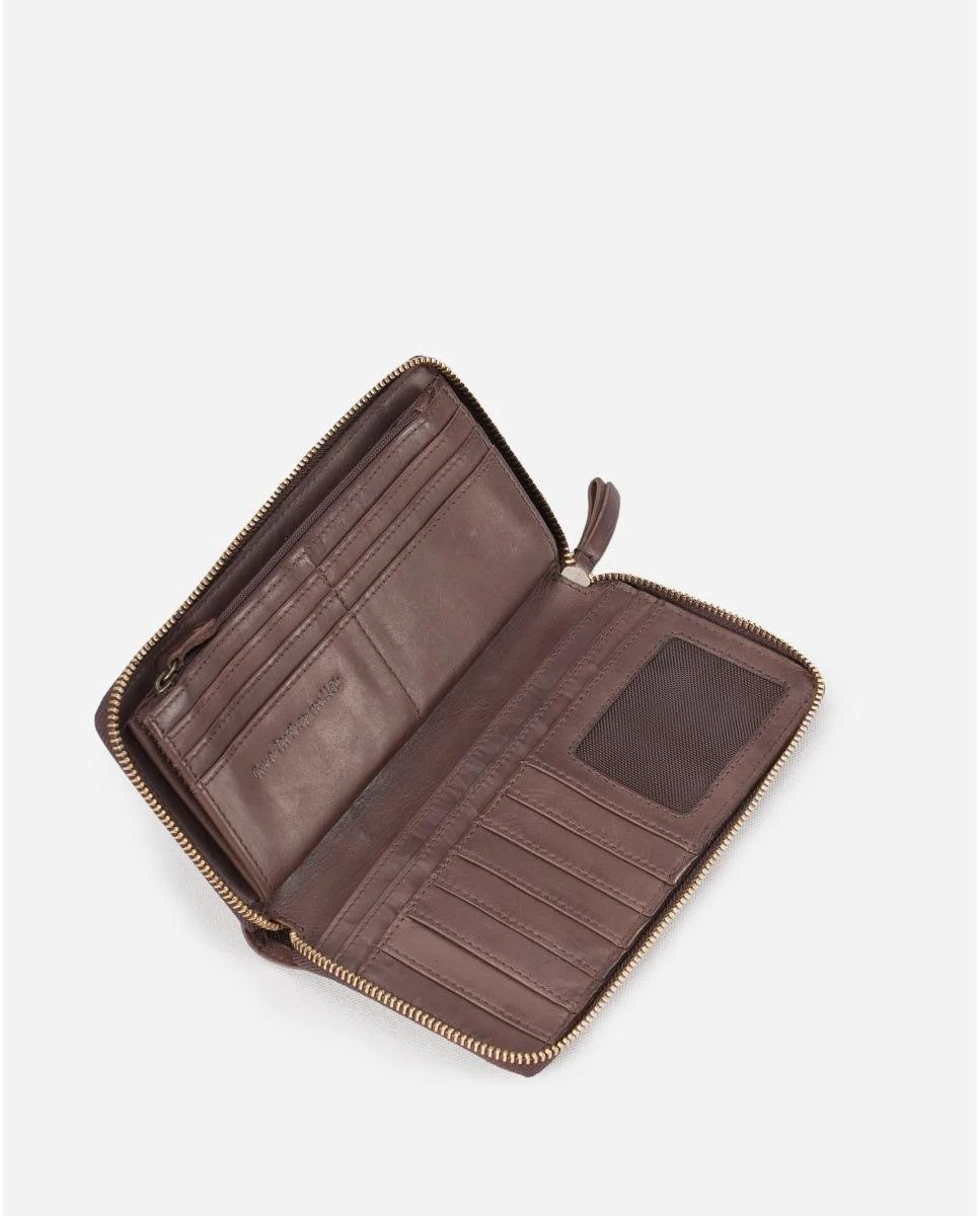 Biba Portafogli Donna Lungo con Zip in Pelle Marrone - immagine 3